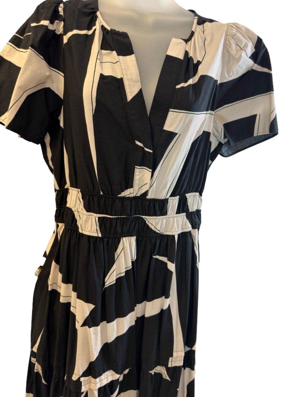 Anthropologie Maeve The Somerset Maxi Dress Black White Geometric Size Medium - Picture 5 of 13